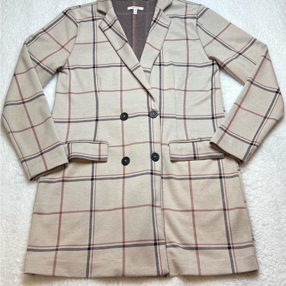 Maurices Windowpane Double-Breasted Longline Blazer - Size Medium